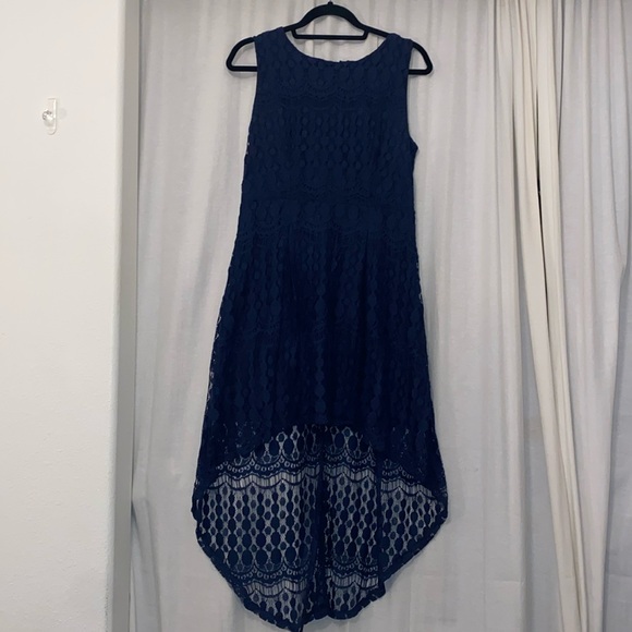Navy lace high-low sleeveless cocktail dress - Picture 1 of 1